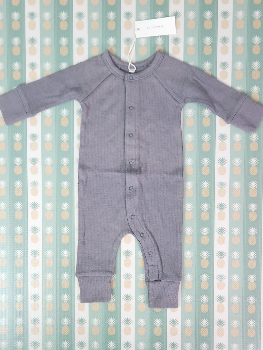 Quincy Mae Slate Pointelle One-Piece Footie